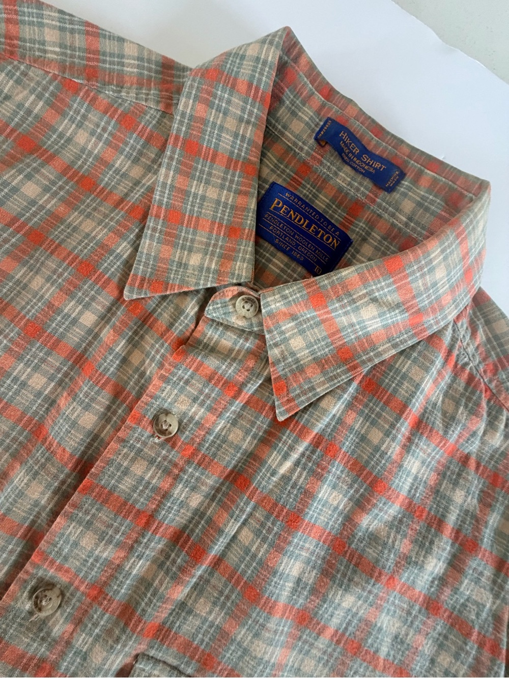 Pendleton Men's Tan and Orange Plaid Button-Down Hiker Shirt